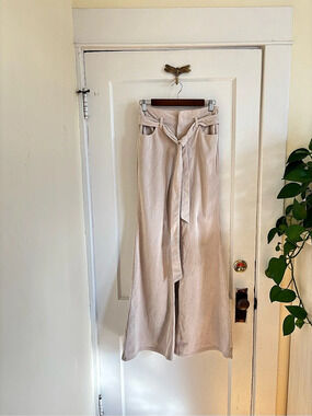 Bohme High Waisted Belted Wide-Leg Corduroy Pants in Beige Size Medium